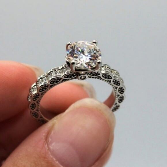 2 Ct Moissanite Wedding Ring Hypoallergenic Rhodium Plated 925 Sterling Silver 8 - Picture 4 of 14